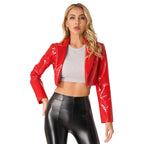 Chaqueta de cuero Wetlook brillante para mujer: chaqueta estilo blazer patentada con espalda, ropa de club de corte ajustado para fiestas y rave 