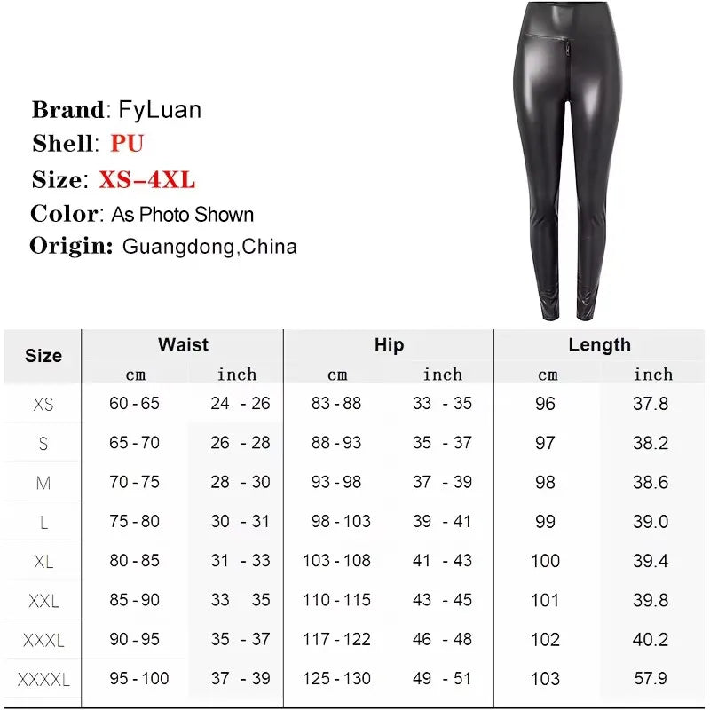 Damen PU Lederleggings High Waist – Matte Push-Up Leggings mit Doppelreißverschluss, Stretch & Knöchellänge