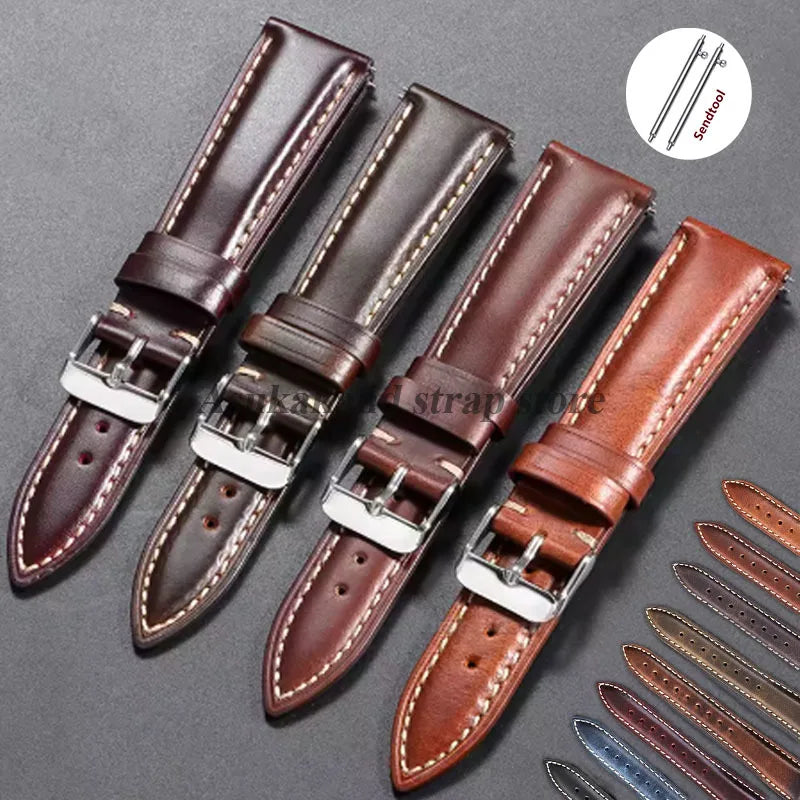 Vintage Uhrenarmband aus Oil-Wax-Leder - Correa de reloj de cuero de 18 mm a 22 mm con Dornschließe im klassischen Look para hombres y mujeres 
