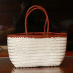 Damen Schultertasche aus echtem Leder – Handgeflochtene Vintage Tote Bag aus Rindsleder, große Shoppingtasche