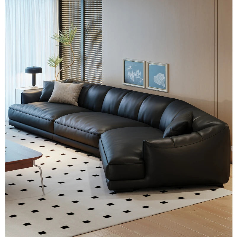 Modernes minimalistisches Leder Ecksofa – Italienisch-Nordisches Design für das Wohnzimmer, luxuriöse Lounge Couch in L-Form