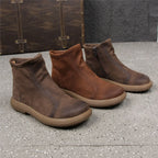 Handgefertigte Damen Stiefeletten aus echtem Leder – Warme Retro Ankle Boots mit Rundspitze &amp; Reißverschluss (Größe 35–45) 