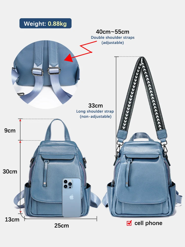 ZENCY Damen Rucksack aus echtem Leder – Modischer Fashion Backpack mit Multifunktionstaschen, hochwertiger Schul- & Reiserucksack für Alltag & Freizeit