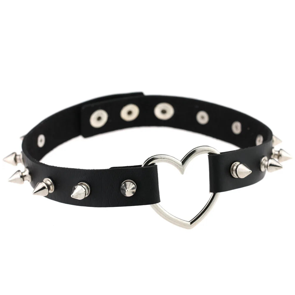 Gargantilla gótica punk con Nieten &amp; Stern – PU-Leder Halsband con Herz, Kreuz &amp; Spikes en estilo Harajuku Y2K para mujeres 