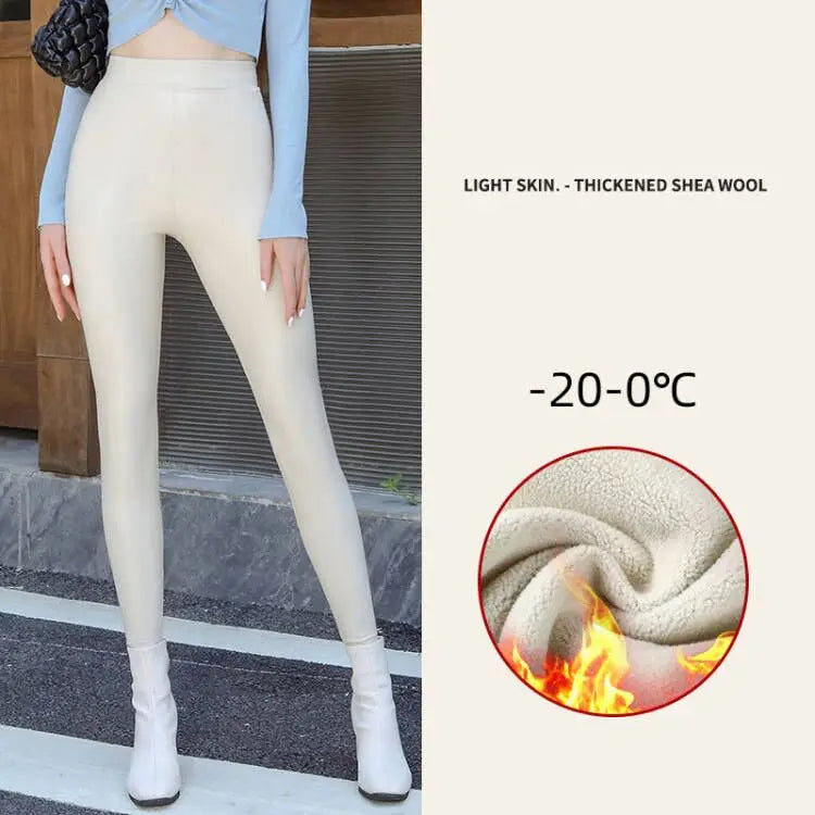 Damen Winter PU Lederleggings High Waist – Thermo Leggings mit Fleece-Futter, Stretch & warmer Passform