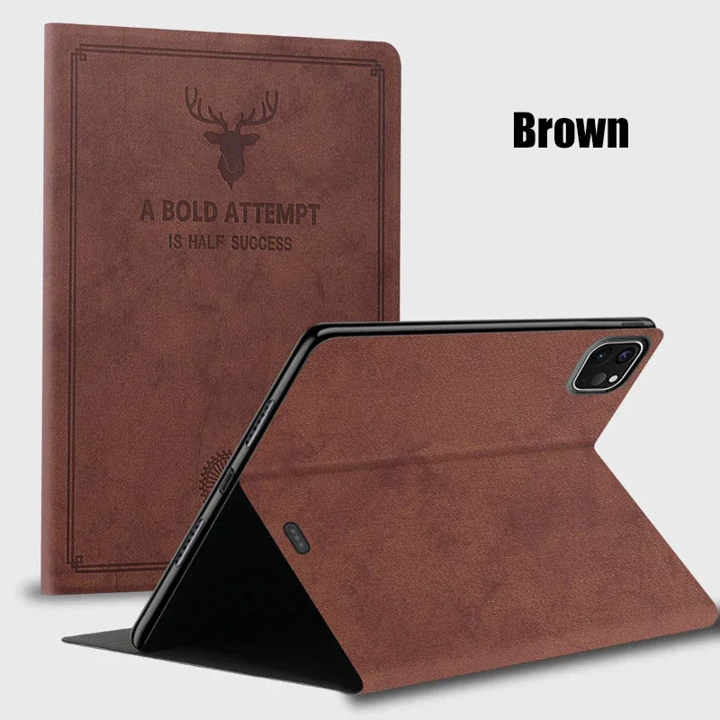 Housse en cuir Premium Deer Head pour iPad Air, iPad Pro et iPad mini – Support de support, protection contre les rayures 