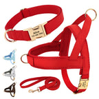 Personalisierbares Leder Hundehalsband, Geschirr & Leine Set – Gepolstertes Mesh Hundegeschirr mit Namensgravur für kleine, mittlere & große Hunde