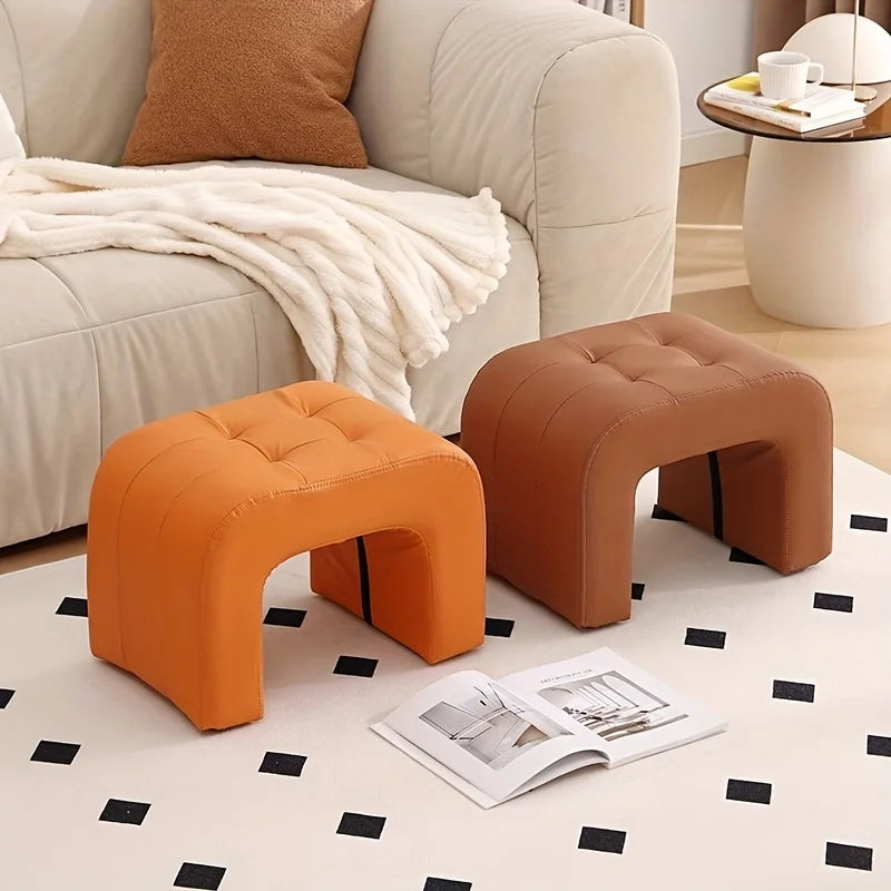 Massivholz Sitzhocker mit Kunstlederpolster – Multifunktionaler niedriger Lederhocker & kompakte Schuhwechsel-Bank für Wohnzimmer