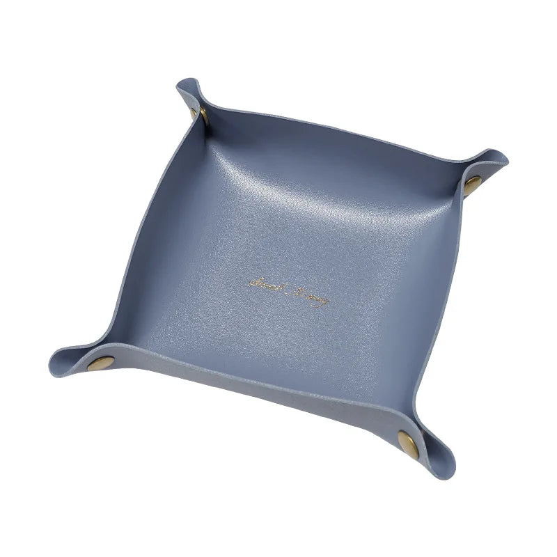 Nordic Style Leder Ablageschale – Faltbarer Desktop Organizer für Schlüssel, Schmuck & Kosmetik | Quadratische Design-Aufbewahrung