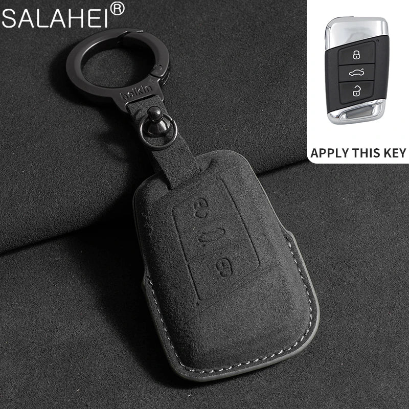 Wildleder Autoschlüssel Hülle para VW, Skoda y SEAT - Funda para llave premium para Passat B8, Tiguan MK2, Golf 8, Octavia A7/A8 y Leon MK4 