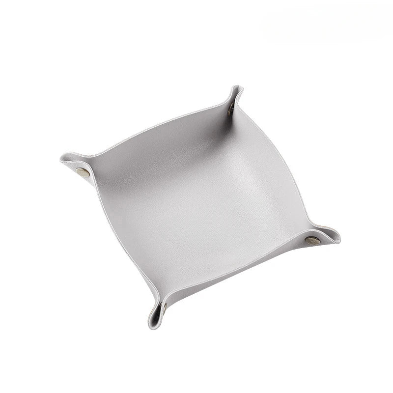Nordic Style PU Leder Ablageschale – Faltbarer Desktop Organizer für Schlüssel, Schmuck & Kosmetik (21×14×8 cm)