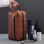 Herren Leder Kulturbeutel – Große Reise &amp; Business Kosmetiktasche, wasserfeste Waschtasche mit Griff