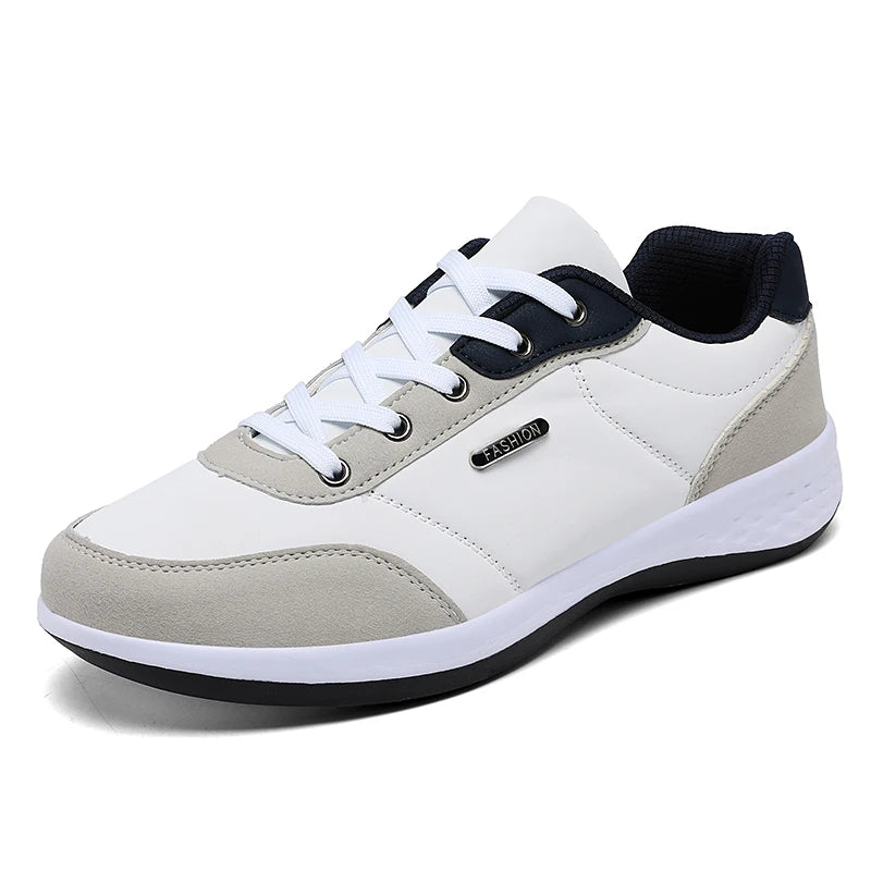PUAMSS Herren Sneaker aus Leder – Atmungsaktive Sportschuhe, rutschfeste Laufschuhe für Alltag und Training