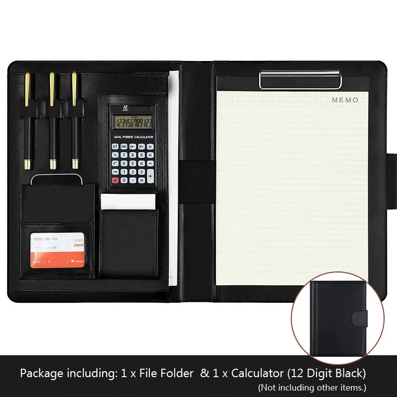 Professionelle Leder A4 Konferenzmappe mit Klemmbrett &amp; Taschenrechner – Portafolio de negocios para oficinas y reuniones