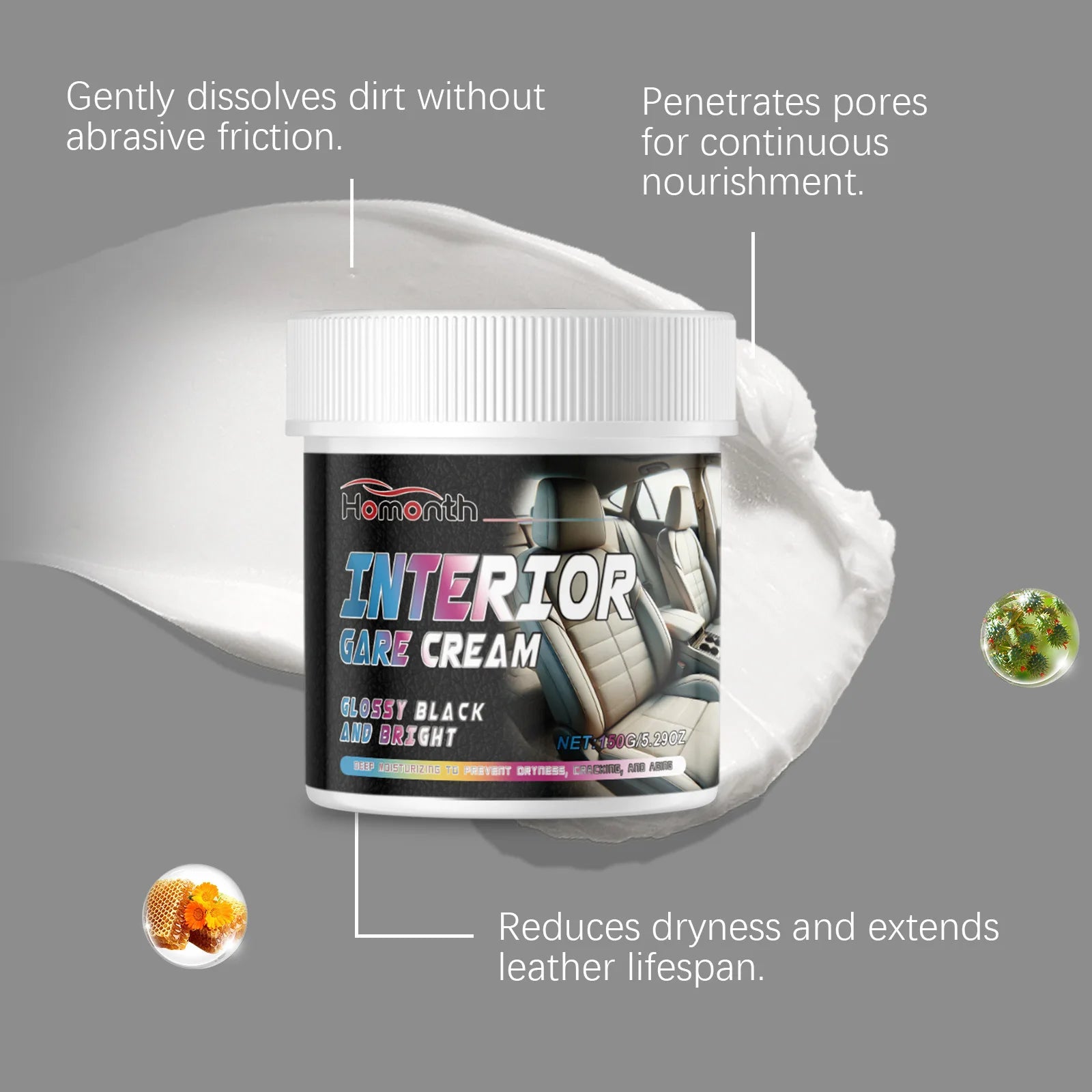 Leder Innenraum Pflegecreme mit Bienenwachs – Auto Leder Restaurationscreme für Glanz, Schutz & Fleckenentfernung (150 g)