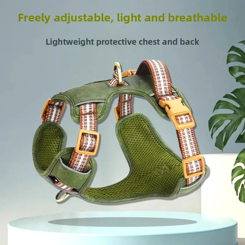 Retro Leder Hundegeschirr – Explosionssicheres, reflektierendes Brust- & Rückengeschirr, atmungsaktiv & verstellbar