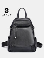 ZENCY Damen Rucksack aus echtem Leder – Modischer Fashion Backpack mit Multifunktionstaschen, hochwertiger Schul- & Reiserucksack für Alltag & Freizeit