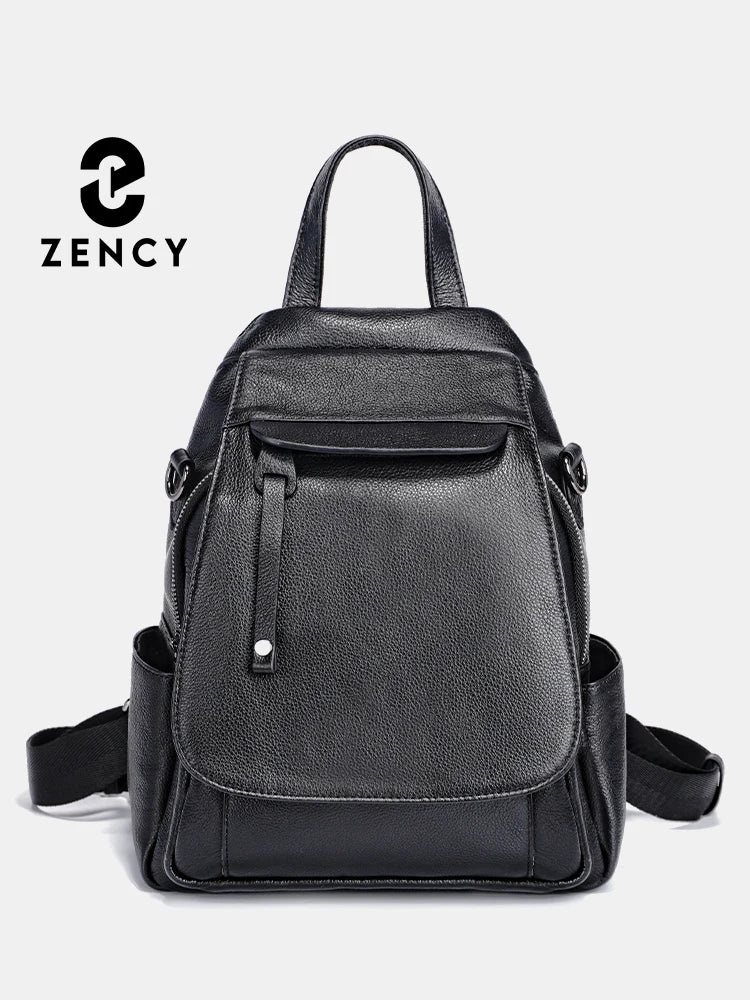 ZENCY Damen Rucksack aus echtem Leder – Modischer Fashion Backpack mit Multifunktionstaschen, hochwertiger Schul- & Reiserucksack für Alltag & Freizeit