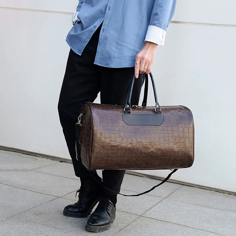 Bolsa de gimnasio para hombre de cuero PU con Python-Muster – Bolsa de fitness, bolsa de viaje y bolsa de lona para deportes, negocios y actividad física