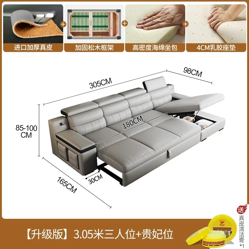 Designer Ledersofa für das Wohnzimmer – Verstellbares, faltbares & modulares Lounge-Sofa aus Echtleder im minimalistischen Design