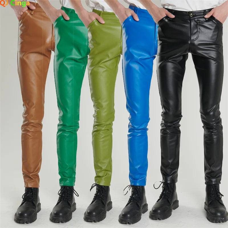 Herren PU Lederhose Slim Fit – Stretch Kunstlederhose in 16 Farben, modische Biker- & Streetwear-Hose (Gr. 28–40)
