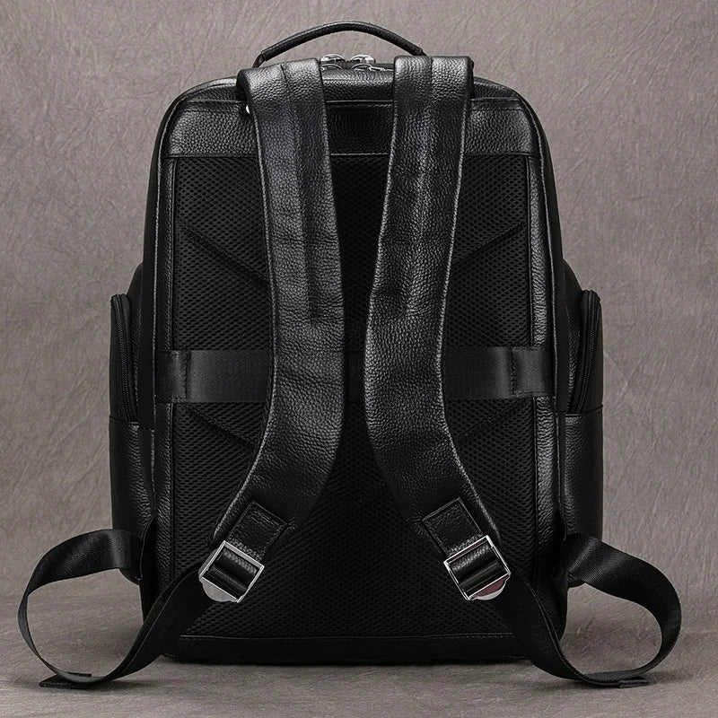 Newsbirds Leder Rucksack für Herren – Großer Business Laptop Rucksack aus echtem Rindsleder mit USB-Anschluss (bis 17 Zoll)