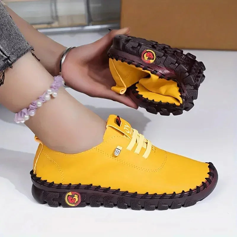 Damen Leder Sneaker & Loafer – Bequeme Plattform-Schuhe mit Handnaht für Frühling & Herbst