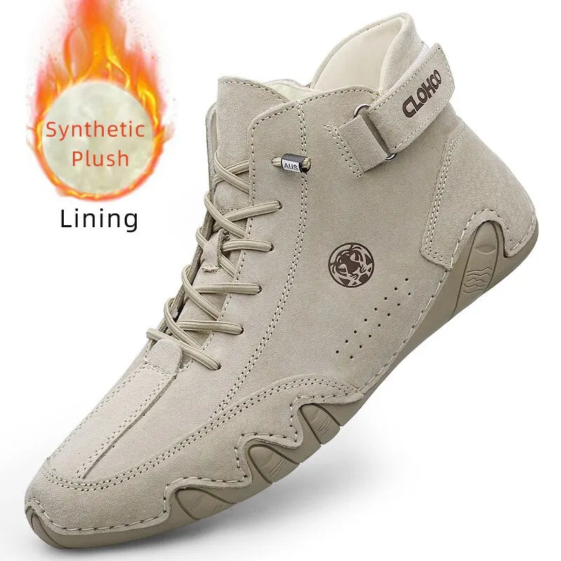 Herren Leder Ankle Boots aus echtem Leder – Warme Winter-Sneaker mit Schnürung, leichte Outdoor-Freizeitschuhe