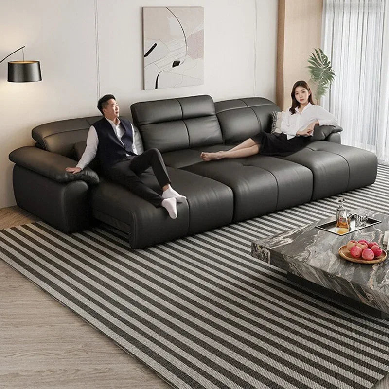 Luxuriöses schwarzes Echtleder Sofa mit Relax- & Schlaffunktion – Modernes Designer Ecksofa & Daybed für stilvolle Wohnzimmer
