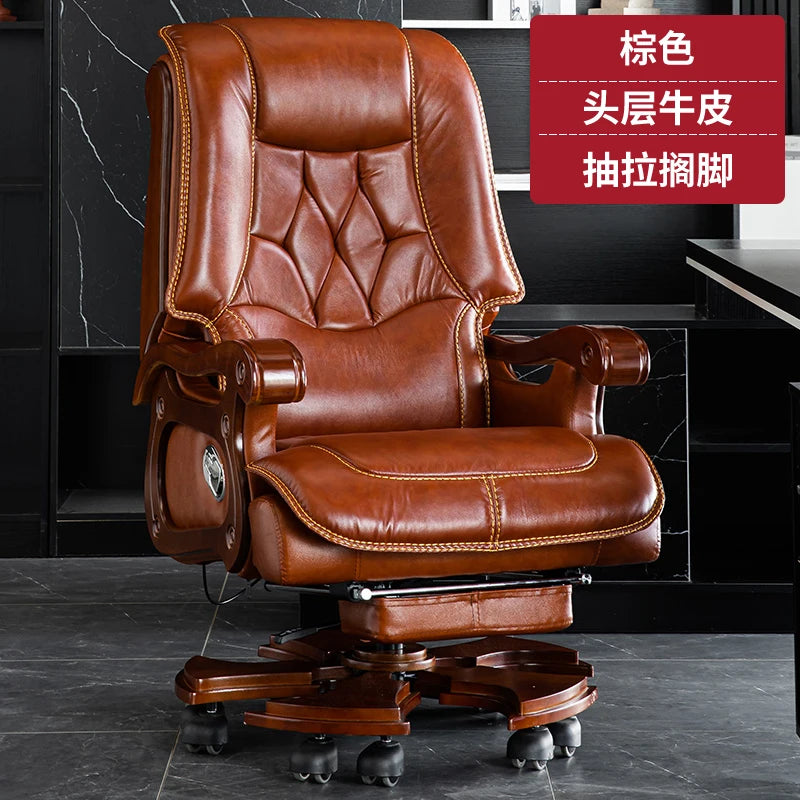 Business Burostuhl aus Leder mit Massagefunktion – Verstellbarer Executive Drehstuhl mit Liegefunktion &amp; Armlehnen for Büro &amp; Homeoffice