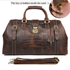 Luufan Vintage Crazy Horse Bolsas de viaje de cuero para hombres – Bolsa de viaje grande aus echtem Rindsleder mit Schloss &amp; Krokodil-Prägung