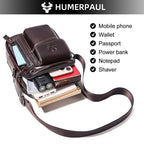HUMERPAUL Herren Leder Messenger Bag – Vintage Crossbody Umhängetasche mit Mehreren Fächern für Business & Alltag