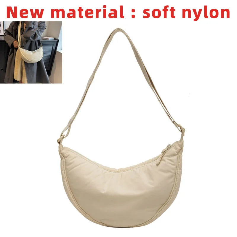 Solide Damen Nylon Schultertasche – Gepolsterte Crossbody Handtasche für Reisen & Alltag