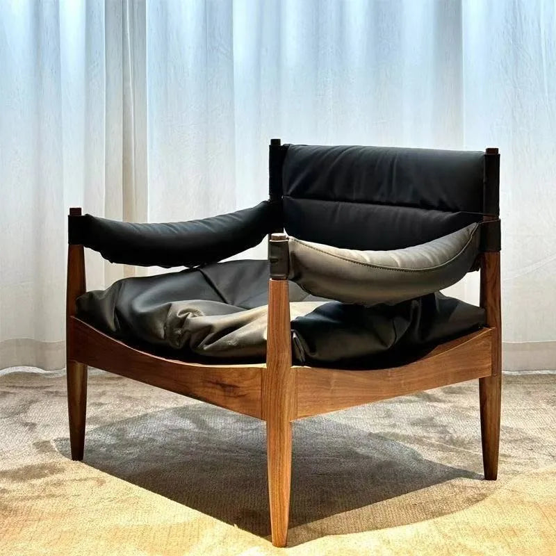 Vintage Leder-Wohnzimmersessel aus Massivholz – Cómodo sillón relax con Rückenlehne y Armlehnen para estilo Wohnräume 