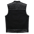 SOA Club Style Herren Biker Weste – Slim Fit Motorrad Weste mit Denim-Patchwork & Stickerei, Ärmellose Sons of Anarchy Style Waistcoat