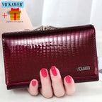 VICKAWEB Damen Geldbörse aus echtem Leder – Kleine Fashion Wallet mit Alligator-Prägung, Reißverschluss &amp; Druckknopf