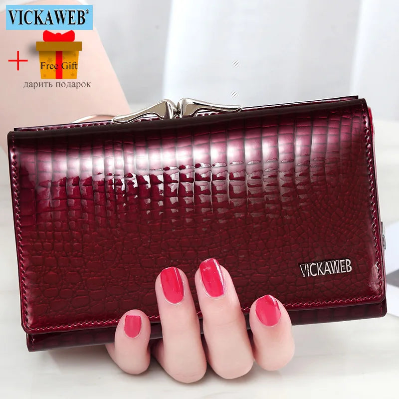VICKAWEB Damen Geldbörse aus echtem Leder – Kleine Fashion Wallet mit Alligator-Prägung, Reißverschluss &amp; Druckknopf