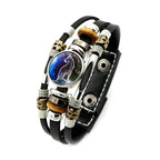 Sternzeichen Lederarmband mit Druckknopf – Zodiac Armband mit Glas-Cabochon für Damen & Herren, 12 Sternzeichen Unisex Schmuck