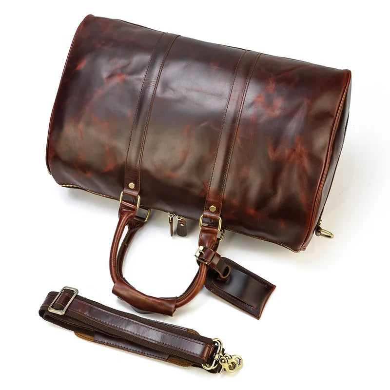 Große Reise- & Weekender Tasche aus echtem Rindsleder – Premium Leder Duffle Bag für Damen & Herren, Handgepäck in elegantem Rot