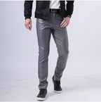 Herren PU Lederhose 2025 – Leichte Slim Pencil Pants en Schwarz &amp; Rot, elastische Bühnen- &amp; Freizeit-Lederhose für Bar, KTV &amp; Performance