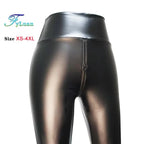 Dames PU Lederleggings Taille Haute – Mat Push-Up Leggings mit Doppelreißverschluss, Stretch &amp; Knöchellänge 