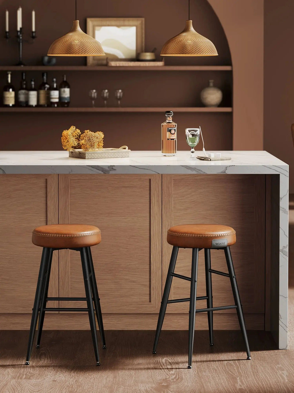 VASAGLE Barhocker (2er Set) aus Kunstleder – Gepolsterte Barstühle mit 2 Fußstützen-Höhen, 120 kg Belastbarkeit, stilvolle Küchen- &amp; Barstühle 