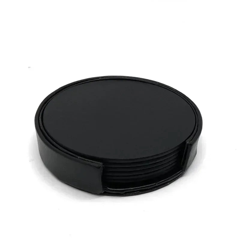 6er Set hitzebeständige PU Leder Untersetzer in Marmor-Optik – Runde Kaffee- & Teeunterlagen in Schwarz/Weiß, pflegeleicht & modern