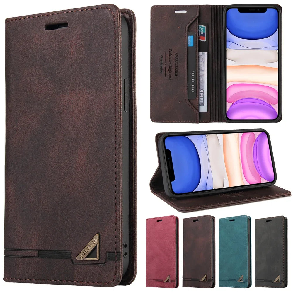 Luxuriöse RFID-Schutz Leder Flip Hülle für iPhone – Wallet Case mit Kartenfächern & Magnetverschluss für iPhone 17 Pro Max, 16e, 15 Plus, 14, 13, 12, 11, XR, 8 & 7