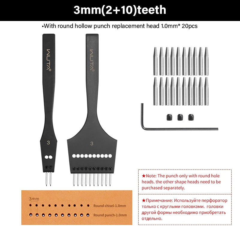 WUTA 3G Plancha para pinchar cuero con Wechselkopf – Professionelles Lederlochwerkzeug aus 4Cr13 Stahl, Austauschbare Chisel- &amp; Punch-Köpfe para bricolaje Lederarbeiten 