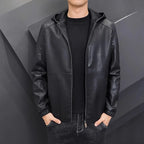 Herren PU-Lederjacke mit Kapuze – Schwarze Motorradjacke im Casual Streetwear Style für Herbst & Winter