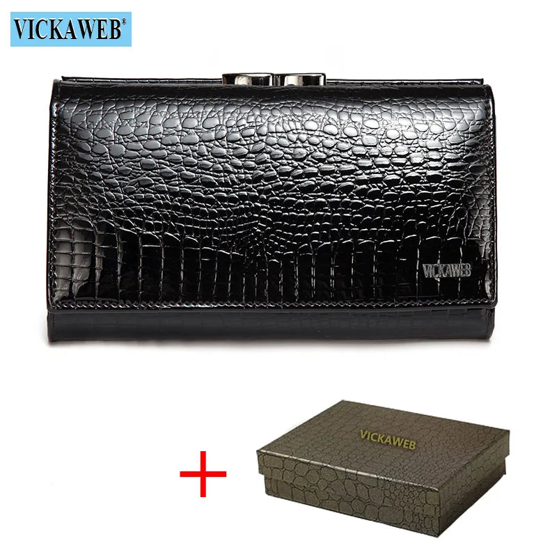 VICKAWEB Damen Geldbörse aus echtem Leder – Kleine Fashion Wallet mit Alligator-Prägung, Reißverschluss &amp; Druckknopf