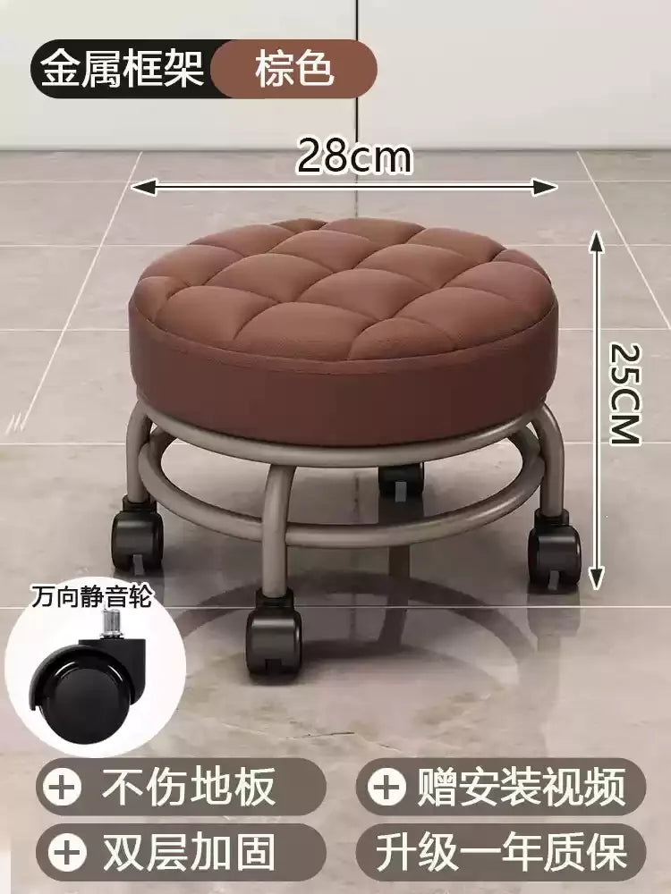 Niedriger Rollhocker aus Metall mit leisen Universalrollen – Beweglicher Schuhwechselstuhl für Haushalt & Wohnzimmer