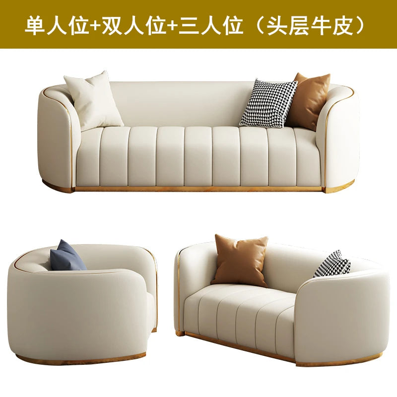 Luxuriöses Vollleder Designer-Sofa – Modernes 2,8 m Lounge-Sofa aus Rindsleder mit Latex-Polsterung, nordischer Light-Luxury-Stil für Wohnzimmer & Flur