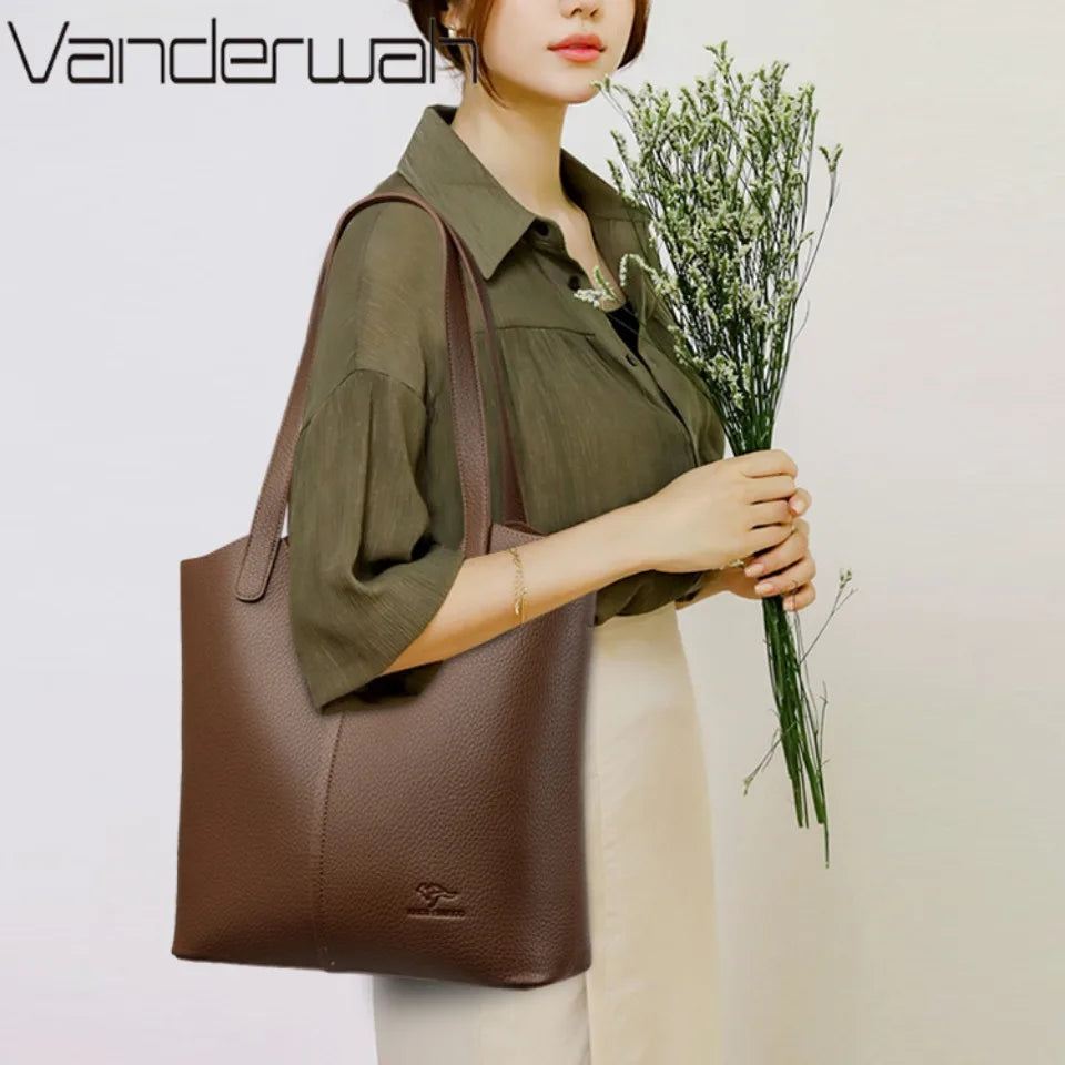 VANDERWAH Luxus PU-Leder Schultertasche – Weiche Casual Tote Bag für Damen, Elegante Handtasche für Alltag & Pendeln